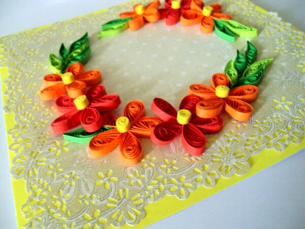 Yellow Themed Orange and Red Flowers Greeting Card image Yellow Themed Orange and Red Flowers Greeting Card image