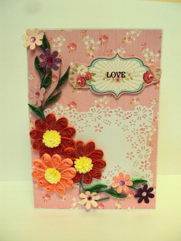 Red And Pink Quilled Flowers Love Greeting Card image Red And Pink Quilled Flowers Love Greeting Card image