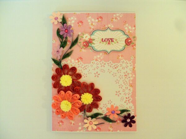 Red And Pink Quilled Flowers Love Greeting Card image Red And Pink Quilled Flowers Love Greeting Card image
