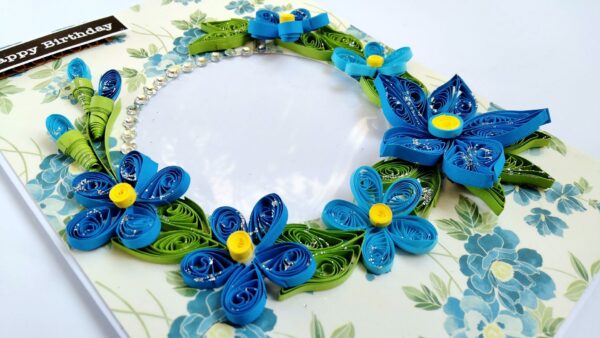 IMG20220331084649 Sparkling Blue Quilled Flowers Birthday card