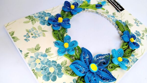IMG20220331084657 Sparkling Blue Quilled Flowers Birthday card