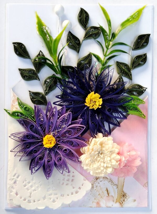 IMG20220501183251 Sparkling Quilled Assorted Flowers Card - Violets