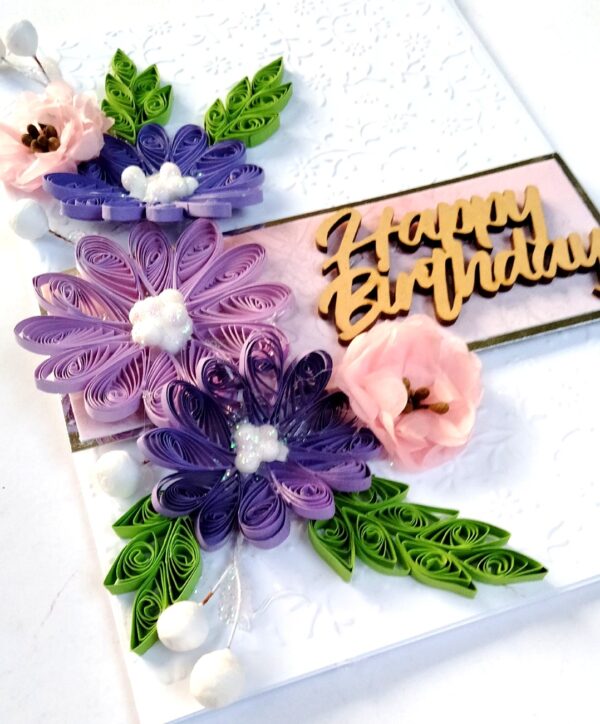 IMG20220501183407 Sparkling Quilled Assorted Flowers Card - Purple