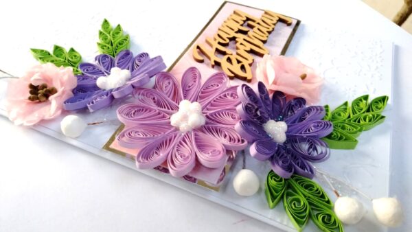 IMG20220501183422 Sparkling Quilled Assorted Flowers Card - Purple
