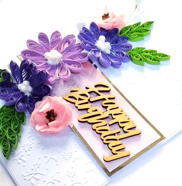 IMG20220501183431 Sparkling Quilled Assorted Flowers Card - Purple