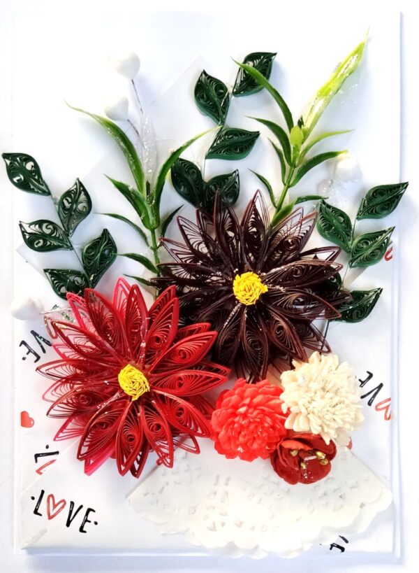 IMG20220501183455 Sparkling Quilled Assorted Flowers Card - Reds