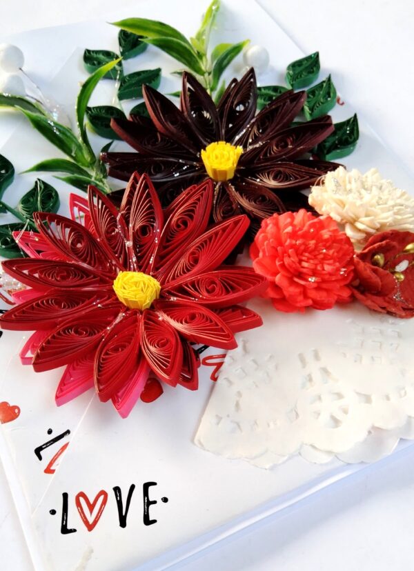 IMG20220501183500 Sparkling Quilled Assorted Flowers Card - Reds