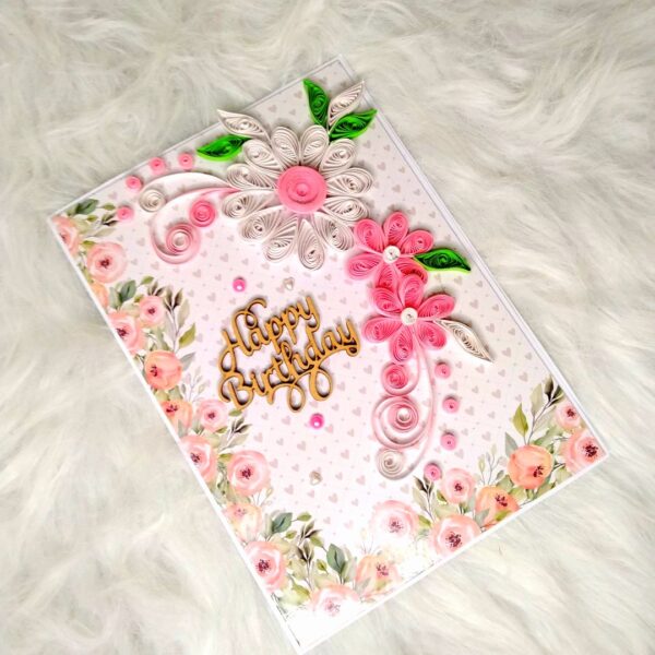IMG20220823210650 Sparkling Quilled Assorted Flowers Card - White