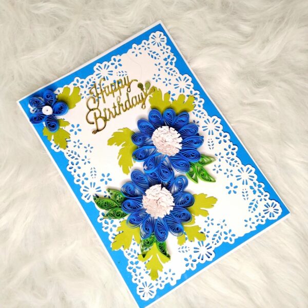 IMG20220823210707 Sparkling Blue Quilled Flowers Birthday card