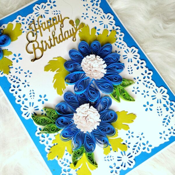 IMG20220823210716 Sparkling Blue Quilled Flowers Birthday card