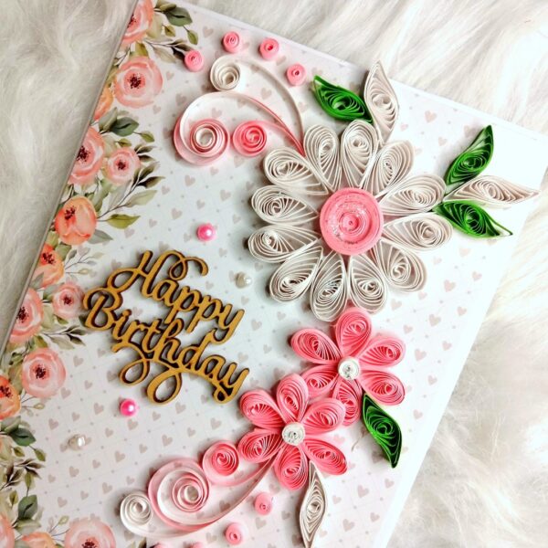 IMG20220823210737 Sparkling Quilled Assorted Flowers Card - White