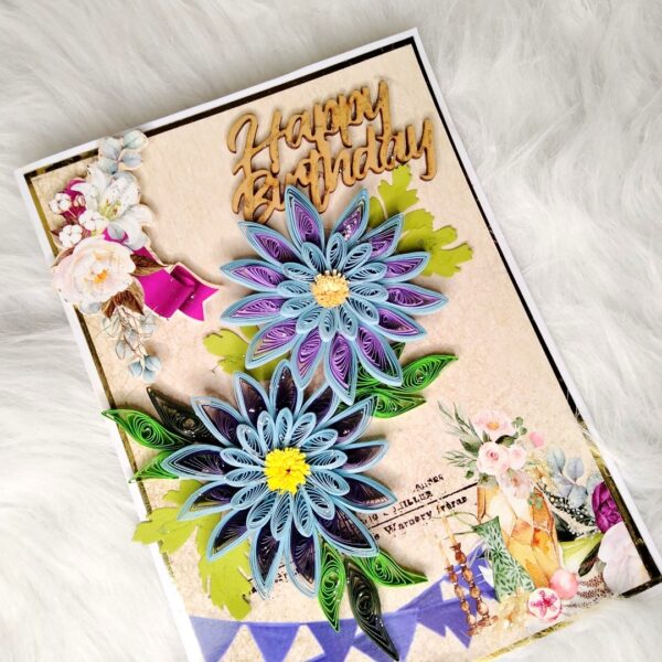 IMG20220829163805 Sparkling Blue Quilled Flowers Birthday card