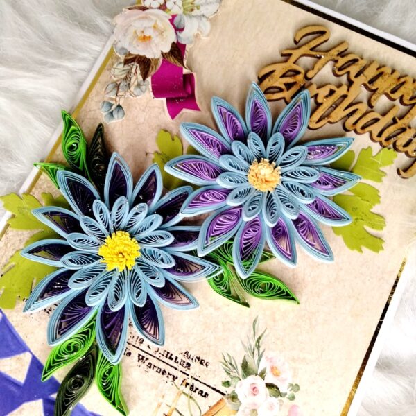 IMG20220829164444 Sparkling Blue Quilled Flowers Birthday card