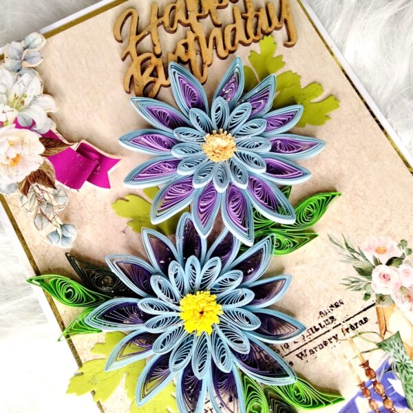 IMG20220829164508 Sparkling Blue Quilled Flowers Birthday card