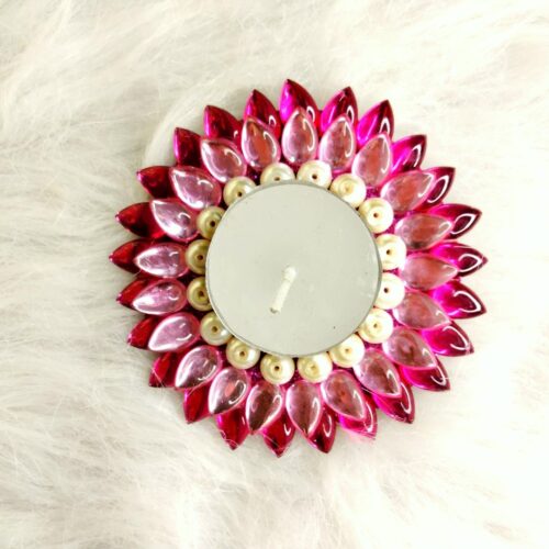 Beautiful Kundan Diya With Tealight Candle - Pink