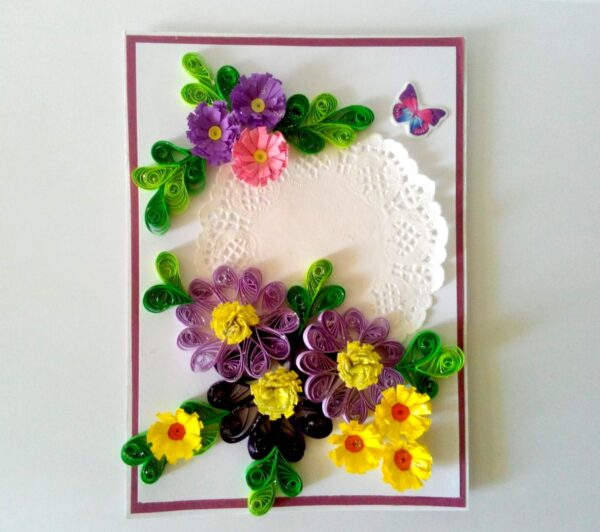 Quilled Purple and Variety Flowers Greeting Card image Quilled Purple and Variety Flowers Greeting Card image