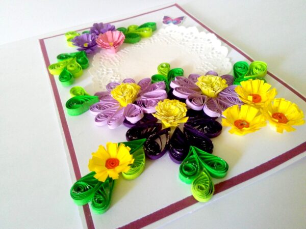 Quilled Purple and Variety Flowers Greeting Card image Quilled Purple and Variety Flowers Greeting Card image