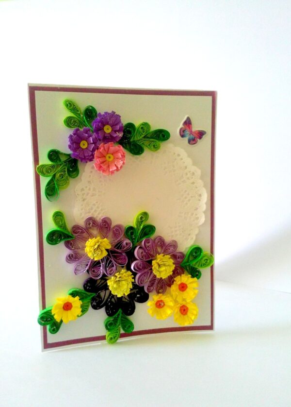 Quilled Purple and Variety Flowers Greeting Card image Quilled Purple and Variety Flowers Greeting Card image