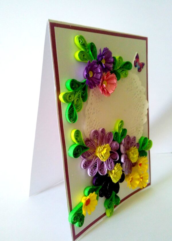 Quilled Purple and Variety Flowers Greeting Card image Quilled Purple and Variety Flowers Greeting Card image