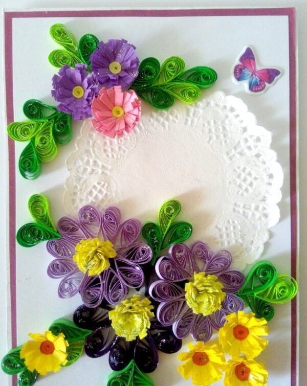 Quilled Purple and Variety Flowers Greeting Card image Quilled Purple and Variety Flowers Greeting Card image