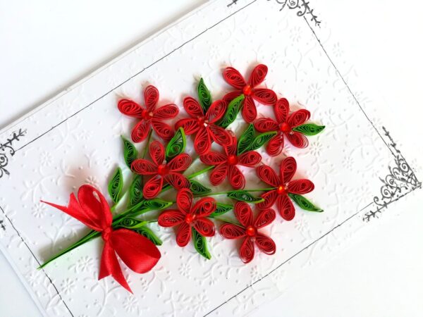 Red Quilled Flowers Bouquet Greeting Card image Red Quilled Flowers Bouquet Greeting Card image