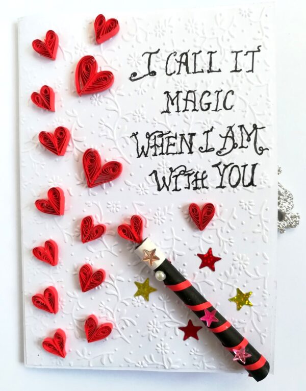 Magic Wand Quilled Hearts Pop up Greeting Card Gift image Magic Wand Quilled Hearts Pop up Greeting Card Gift image