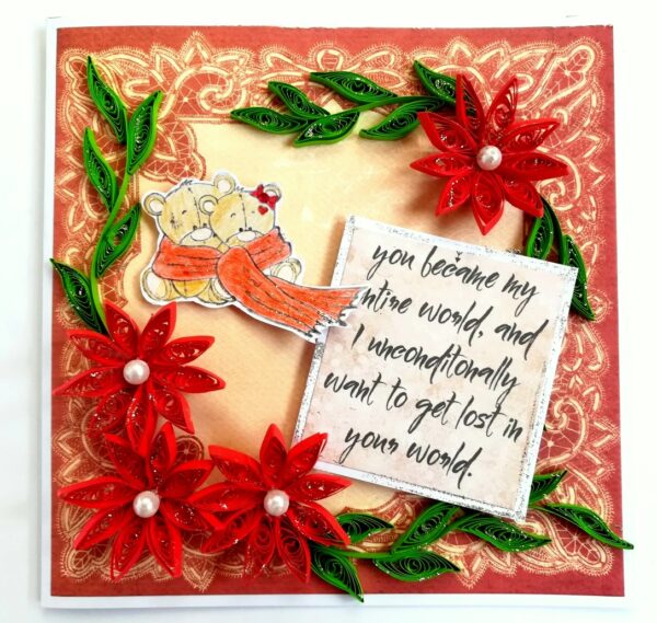 Quilled Red Flowers Love Greeting Card image Quilled Red Flowers Love Greeting Card image