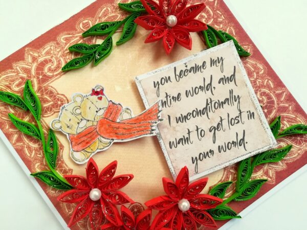 Quilled Red Flowers Love Greeting Card image Quilled Red Flowers Love Greeting Card image