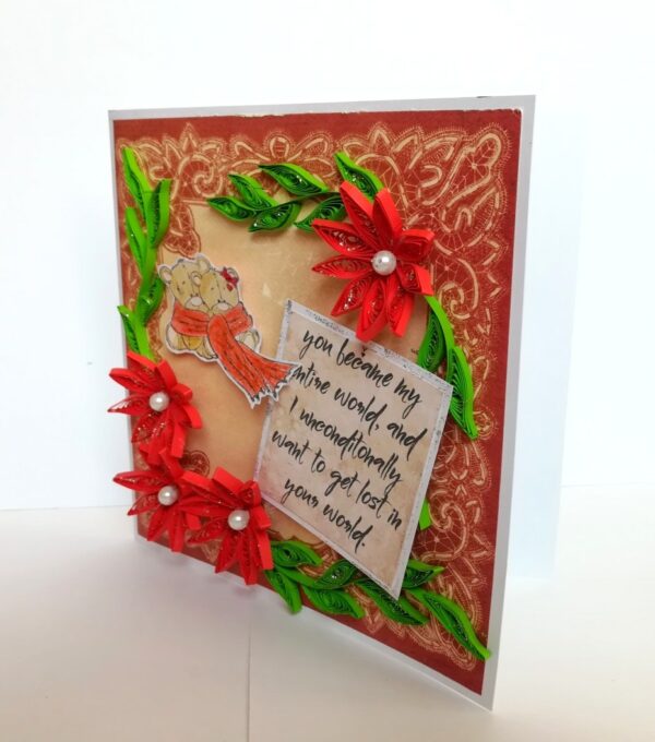 Quilled Red Flowers Love Greeting Card image Quilled Red Flowers Love Greeting Card image