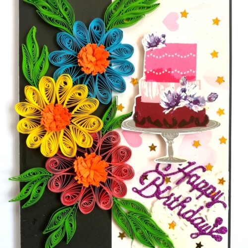 Multicolor Flowers Quilled Birthday Greeting Card image