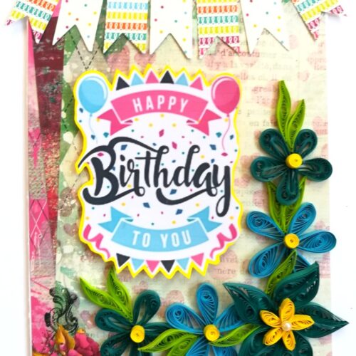 Blue Quilled Flowers Birthday Greeting card image