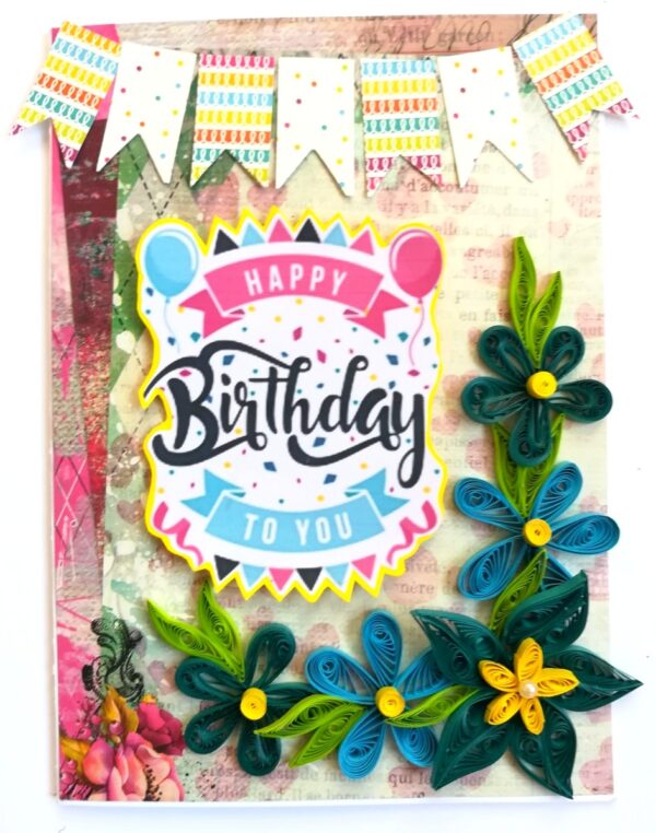 Blue Quilled Flowers Birthday Greeting card image Blue Quilled Flowers Birthday Greeting card image