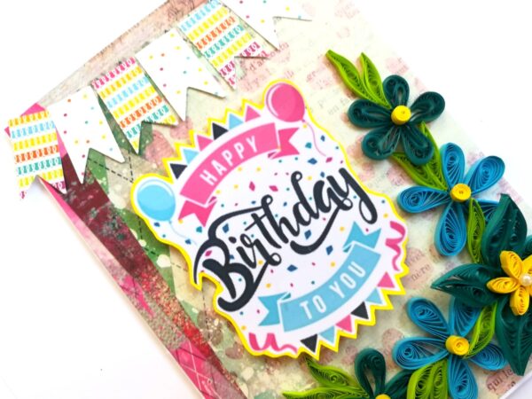 Blue Quilled Flowers Birthday Greeting card image Blue Quilled Flowers Birthday Greeting card image