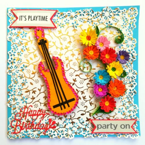 Guitar Quilled Flowers Birthday Card image