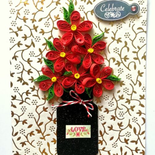 Red Quilled Flowers Jar Greeting Card image