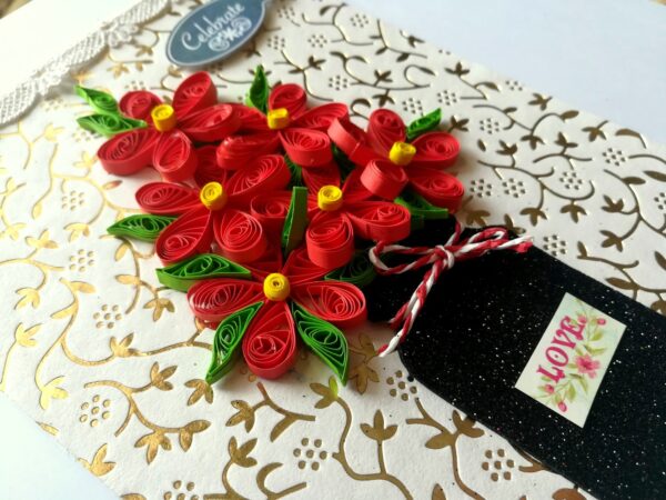 Red Quilled Flowers Jar Greeting Card image Red Quilled Flowers Jar Greeting Card image