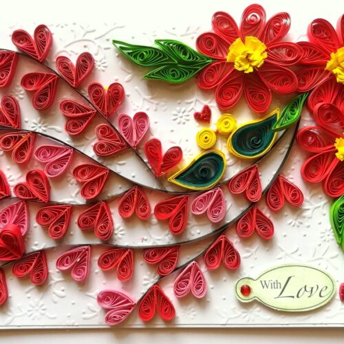 Quilled Love Tree With Birds Greeting Card image