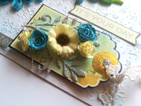Blue Quilled Corner Flowers Birthday Greeting card image Blue Quilled Corner Flowers Birthday Greeting card image