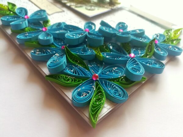 Blue Quilled Corner Flowers Birthday Greeting card image Blue Quilled Corner Flowers Birthday Greeting card image