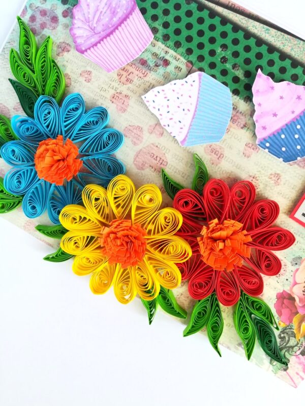 Multicolor Flowers Quilled Birthday Greeting Card image Multicolor Flowers Quilled Birthday Greeting Card image