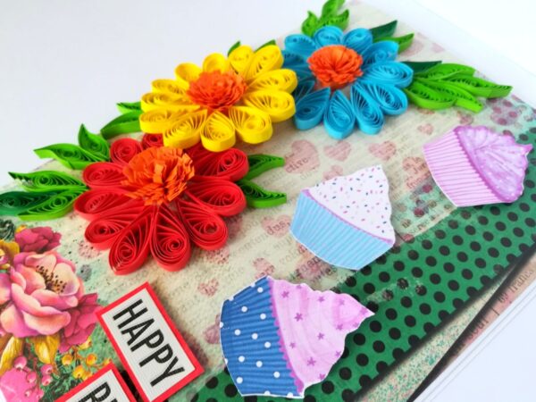 Multicolor Flowers Quilled Birthday Greeting Card image Multicolor Flowers Quilled Birthday Greeting Card image