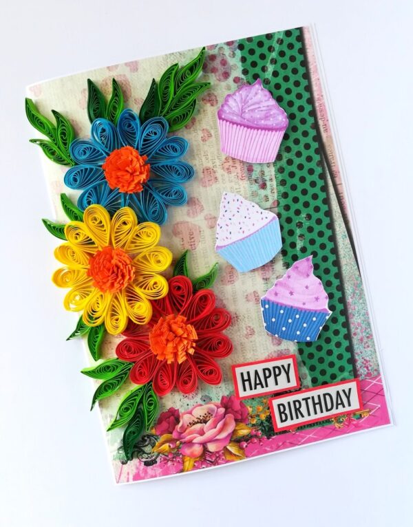 Multicolor Flowers Quilled Birthday Greeting Card image Multicolor Flowers Quilled Birthday Greeting Card image