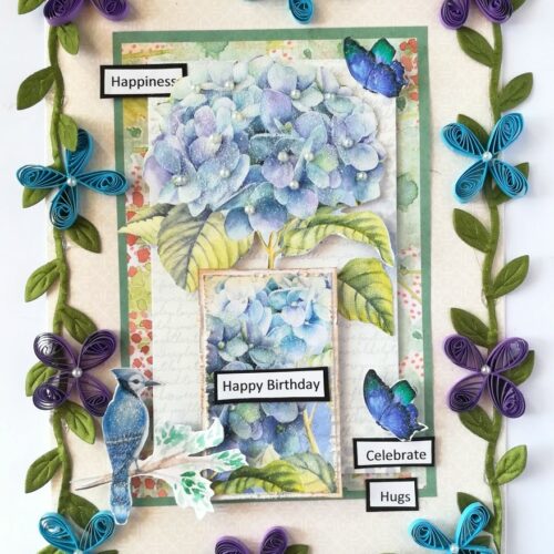 Sparkling Blue Flowers Birthday Card image