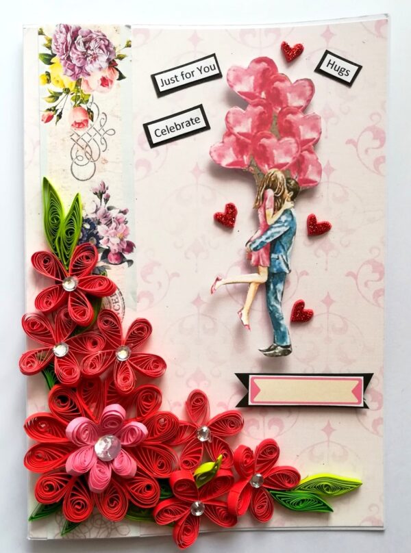 Red Quilled Flowers Birthday Greeting Card image Red Quilled Flowers Birthday Greeting Card image