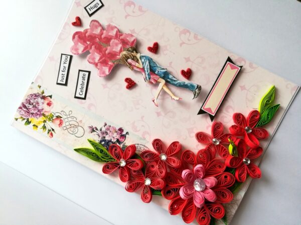 Red Quilled Flowers Birthday Greeting Card image Red Quilled Flowers Birthday Greeting Card image