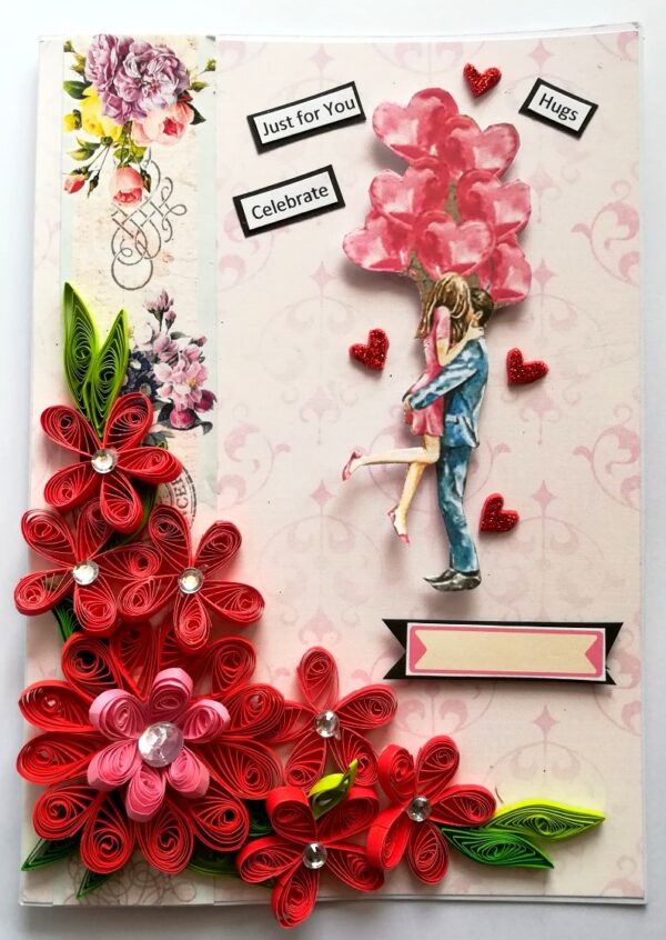 Red Quilled Flowers Birthday Greeting Card image Red Quilled Flowers Birthday Greeting Card image
