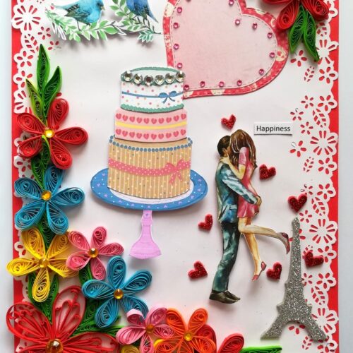 Multicolor Quilled Corner Anniversary Or Birthday Card image