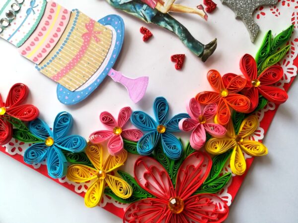Multicolor Quilled Corner Anniversary Or Birthday Card image Multicolor Quilled Corner Anniversary Or Birthday Card image
