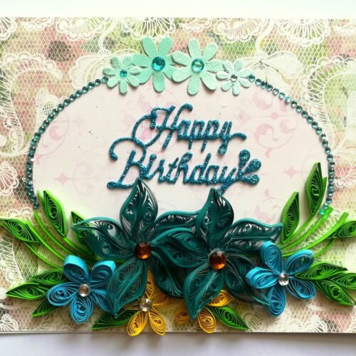 Blue Quilled Flowers Birthday Greeting card image