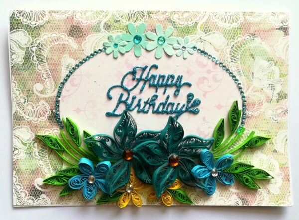 Blue Quilled Flowers Birthday Greeting card image Blue Quilled Flowers Birthday Greeting card image